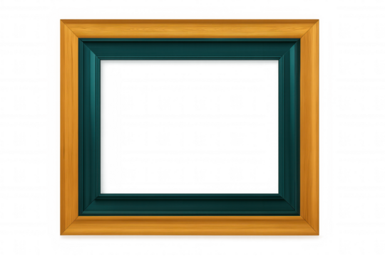 Vintage wooden picture frame with teal border, offering clean background for artwork or photo display, transparent for seamless digital editing