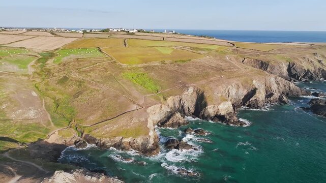 Lizard Peninsula from drone, South West Coast Path, Lizard, Cornwall, England