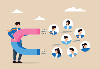 HR manager using magnet to attract candidate profiles recruitment best and top talent acquisition