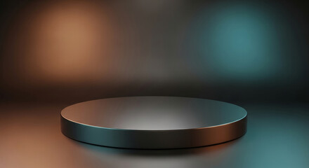 Dark gray cylindrical platform on a gradient background, showcasing free space for product placement or text, ideal for minimalist product display or advertisement
