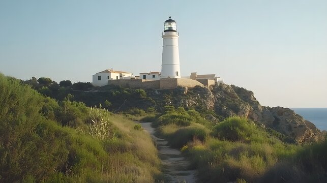 Coastal Lighthouse on a Clifftop Path Scenic View