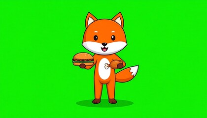 Obraz premium Cute Fox Eating Burger Chicken.
