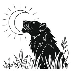 Lion head glowing in frozen forest silhouette