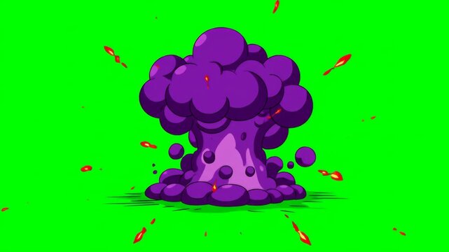 Cartoon Explosion with Smoke and Flames on Green Screen