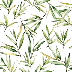 Fototapeta premium Watercolor Bamboo Leaves Seamless Pattern Botanical Illustration