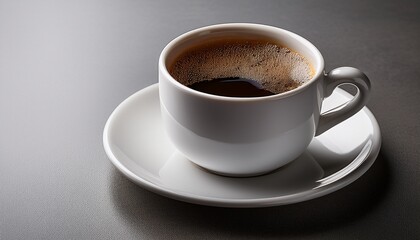 Fototapeta premium white ceramic mug filled with dark coffee on grey table