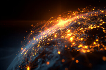 Global network of small businesses, from factories to service shops, illustrated as glowing hubs of light, interconnected by luminous pathways across a digital globe. Symbolizing community, legacy, an
