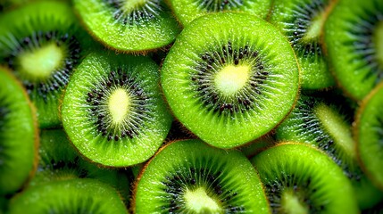 Sliced kiwi fruit showing vibrant green flesh and seeds