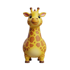 Fototapeta premium A cheerful, cartoon giraffe stands against a black background, showcasing a friendly expression and vibrant colors.