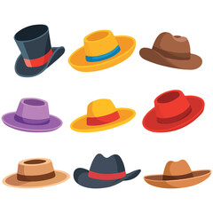 Carnival costumes hats fashion accessory collection isolated vector illustration on white background