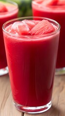 Refreshing Watermelon Juice in Glass with Ice Cubes