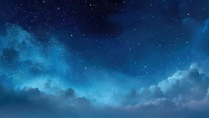 A nighttime scene featuring a vast expanse of dark-blue sky filled with countless stars, partially obscured by a layer of textured clouds at the bottom, creating a dramatic and serene atmosphere © EKAN KUDAH
