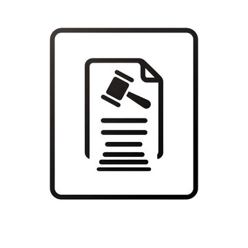 Legal document outline icon with a gavel, suggesting justice, law, or legal proceedings.