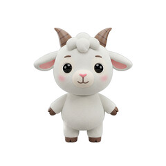 A cheerful, cartoonish, 3D rendered goat figurine stands against a black background.