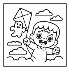 Bold and easy halloween coloring pages, vectors, illustration, line art, black & white deasgns, halloween coloring book, halloween coloring pages, halloween elements