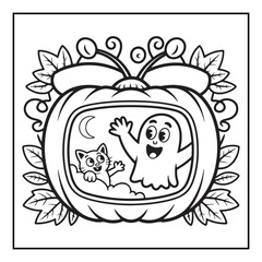 Bold and easy halloween coloring pages, vectors, illustration, line art, black & white deasgns, halloween coloring book, halloween coloring pages, halloween elements