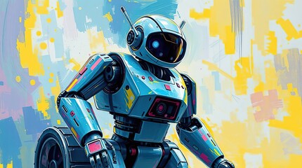 Retro Robot with Colorful Art.
