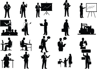 Professional Silhouettes Vector Pack &ndash; 20 Business, Teacher, and Worker Poses on White Background&rdquo;Professional Silhouettes Vector Pack &ndash; 20 Business, Teacher, and Worker Poses on White Background&rdquo;