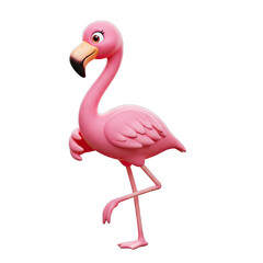 A cheerful, cartoonish pink flamingo, standing on one leg, against a black background, is displayed in a vibrant and eye-catching design.