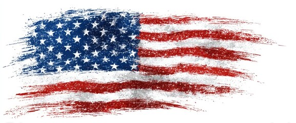 An illustration of a distressed American flag rendered with a textured, brush-stroke effect, creating a sense of movement and age