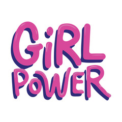 Bold Girl Power Typography in Pink with 3D Shadow Effect on White Background &ndash; Feminist Empowerment Graphic Design