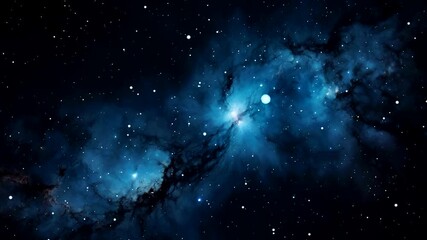 Flying through the blue space nebula and star clusters - Powered by Adobe