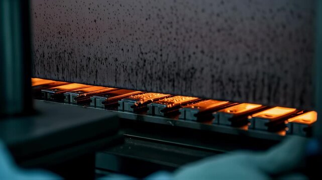 Protective heatresistant coating being formed on solidoxide fuel cell interconnects during thermal processing inside a coating furnace.