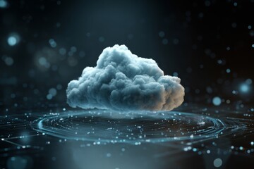 A luminous cloud hovers over a network of glowing data points, representing the digital age.