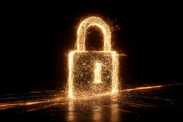 A glowing padlock symbolizes cybersecurity, protecting digital information from threats.