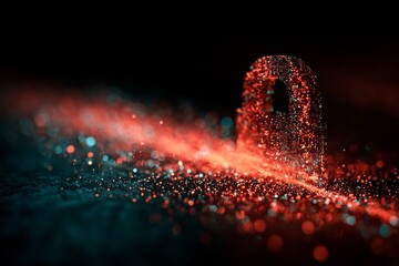 Digital security concept featuring a glowing padlock in a futuristic setting.