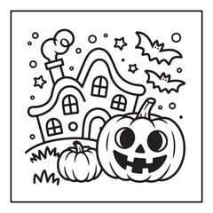 Bold and easy cute halloween coloring pages, vectors, illustration, line art, black & white deasgns, halloween coloring book, halloween coloring pages, halloween elements