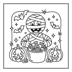 Bold and easy cute halloween coloring pages, vectors, illustration, line art, black & white deasgns, halloween coloring book, halloween coloring pages, halloween elements