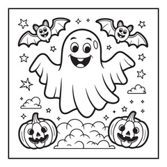 Bold and easy cute halloween coloring pages, vectors, illustration, line art, black & white deasgns, halloween coloring book, halloween coloring pages, halloween elements