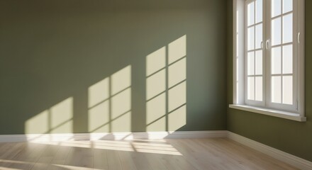 Obraz premium A dramatic paneling. A, dark large, comfortable beige sofa with space patterned with a reflective striped cushions and floor, illuminated by three powerful spotlights a throw blanket sits from above t