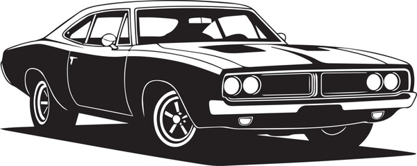 black and white vintage muscle car vector illustration classic american performance coupe design