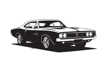 Obraz premium stylized monochrome classic muscle car vector art with aggressive front grille sleek bodylines