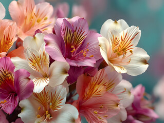 Fototapeta premium Bouquet mixed colorful flowers, field meadow and garden flowers pastel shades, beautiful background for a postcard, wallpaper, textile, screensaver for a phone computer