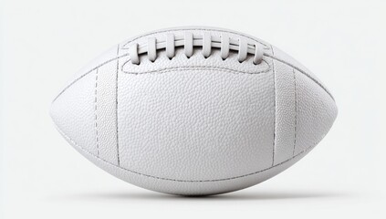 A pristine white American football, meticulously rendered, rests centrally against a stark white backdrop.  Its laces are clearly visible, and the textured leather is subtly detailed