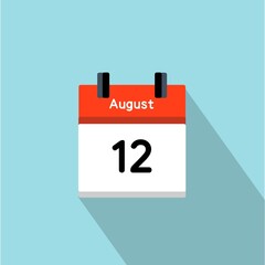 Flat Calendar Illustration with August 12 Date – Minimal Design for Schedule, Planning, and Important Day Reminder