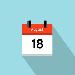 Flat Calendar Illustration with August 18 Date – Minimal Design for Schedule, Planning, and Important Day Reminder