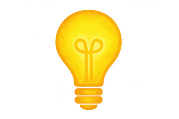 Bright yellow light bulb glowing on a transparent background, representing a new idea, innovation, and creativity