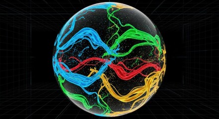 Abstract orb of flowing luminescent energy on a dimensional plane background