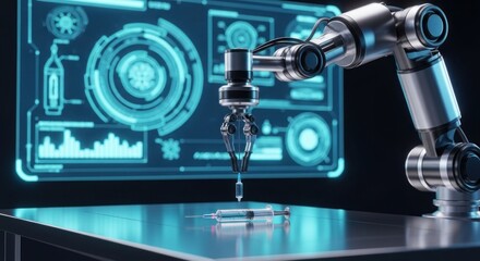Fototapeta premium Automated pharmaceutical production using advanced robotic systems for medical research and