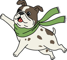 Flying Bulldog with Green Scarf
