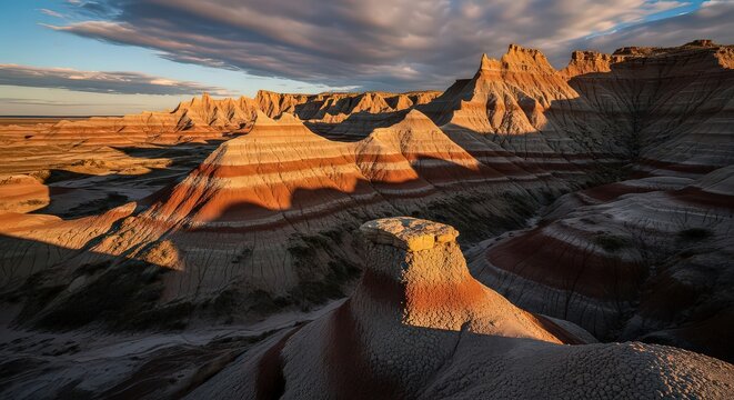 Dramatic Badlands Landscape at Sunset- Generative Ai