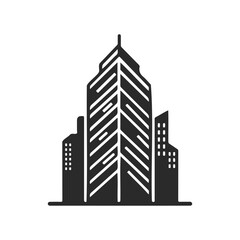 Obraz premium Minimalist black and white skyscraper silhouette icon on white background