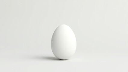 A single, pristine white egg rests on a plain white surface, showcasing simple, minimalist design.