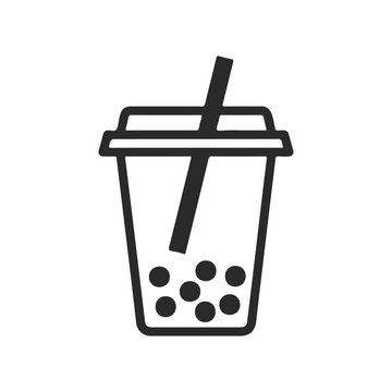 Bubble tea icon with straw and tapioca pearls in simplistic design