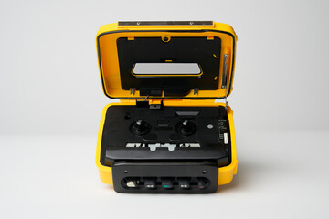 Fototapeta premium Retro cassette player with earbuds, 1990s