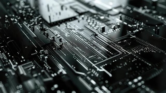 Close-up of a high-tech modern circuit board with various components, representing advanced computer hardware technology.